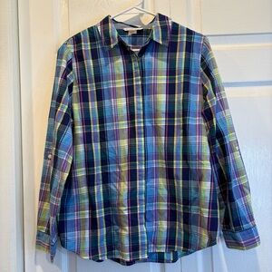 Allison Daley Multicolor Plaid Long Sleeve Button Up Top - Size 14